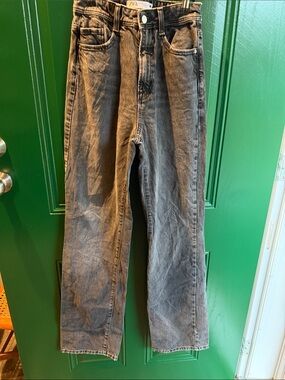 Zara Washed Charcoal Wide-Leg Jeans